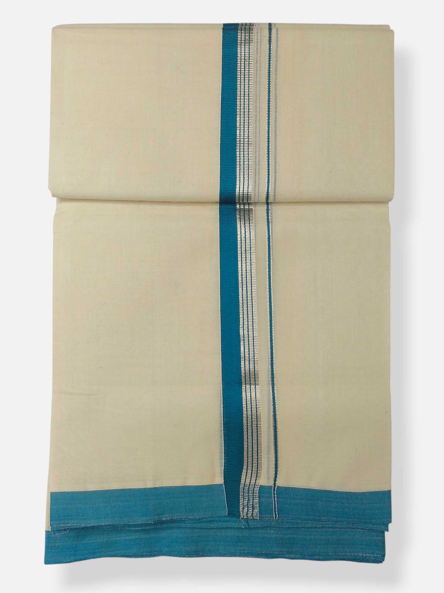 Balaramapuram Handloom Double Mundu Pure Cotton with Blue Border