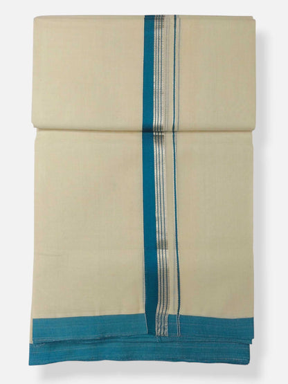 Balaramapuram Handloom Double Mundu Pure Cotton with Blue Border