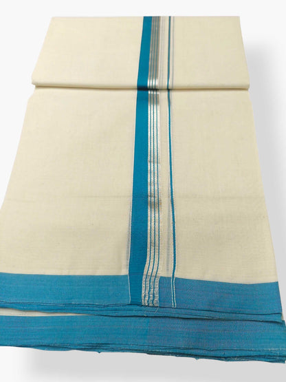 Balaramapuram Handloom Double Mundu Pure Cotton with Blue Border