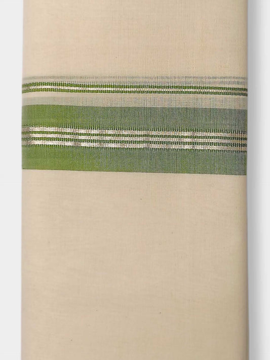 Balaramapuram Handloom Double Mundu Pure Cotton with Olive Green Border
