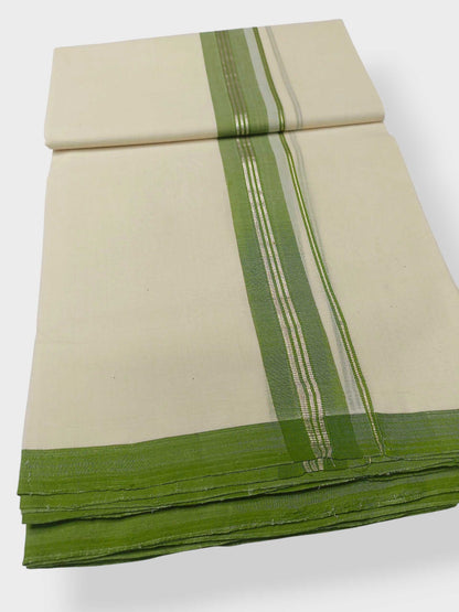 Balaramapuram Handloom Double Mundu Pure Cotton with Olive Green Border