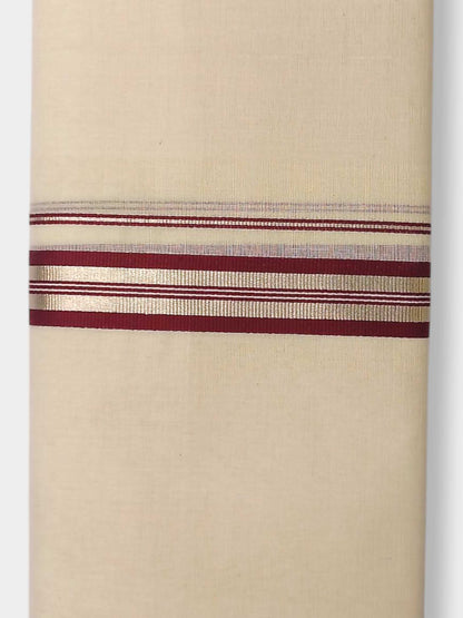 Balaramapuram Handloom Double Mundu Pure Cotton with Maroon Design