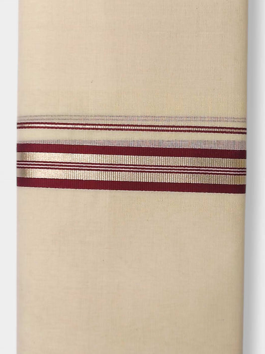 Balaramapuram Handloom Double Mundu Pure Cotton with Maroon Design