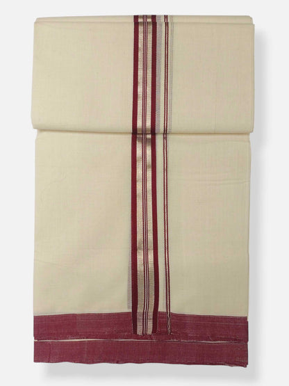 Balaramapuram Handloom Double Mundu Pure Cotton with Maroon Design