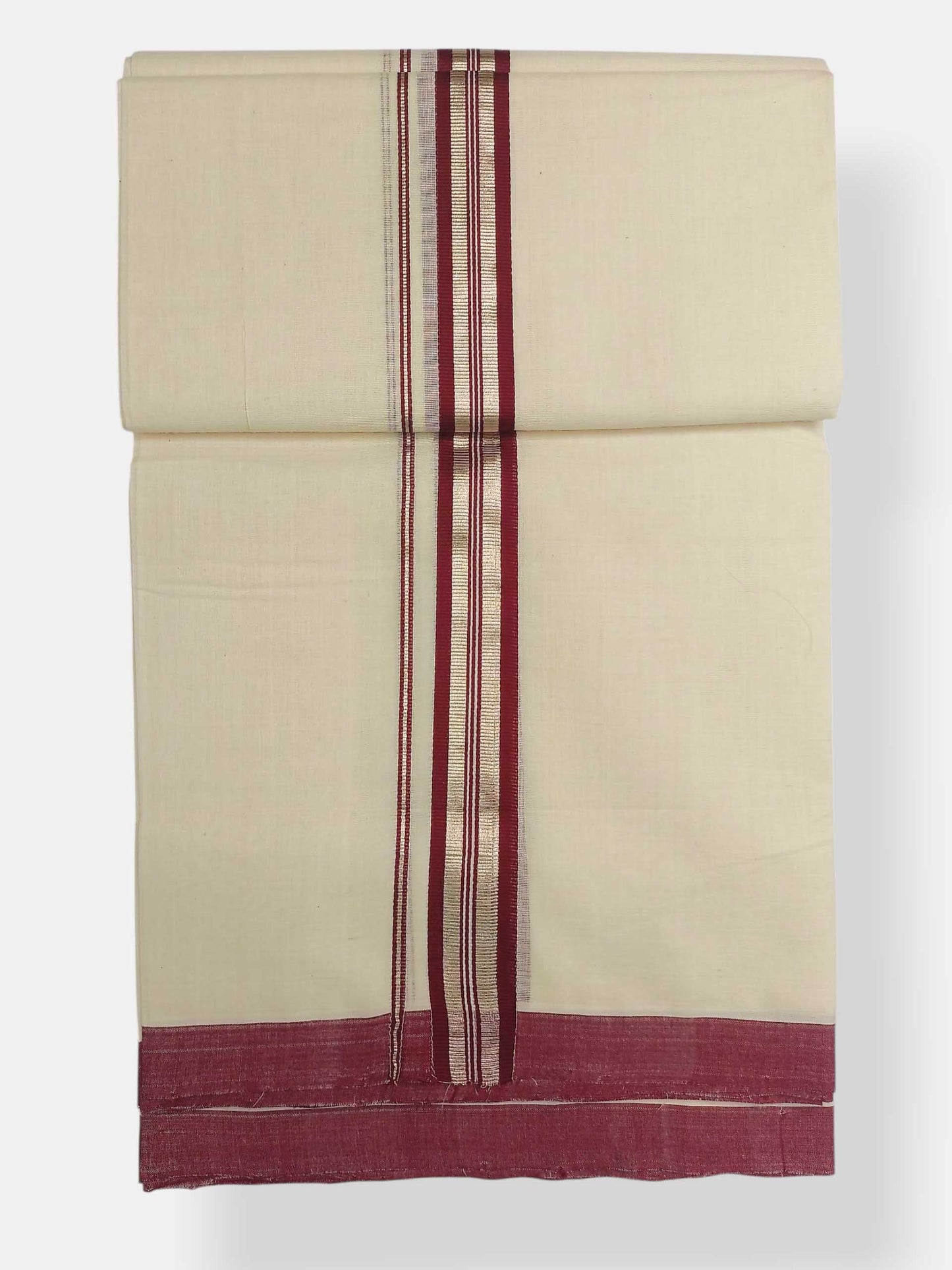 Balaramapuram Handloom Double Mundu Pure Cotton with Maroon Design