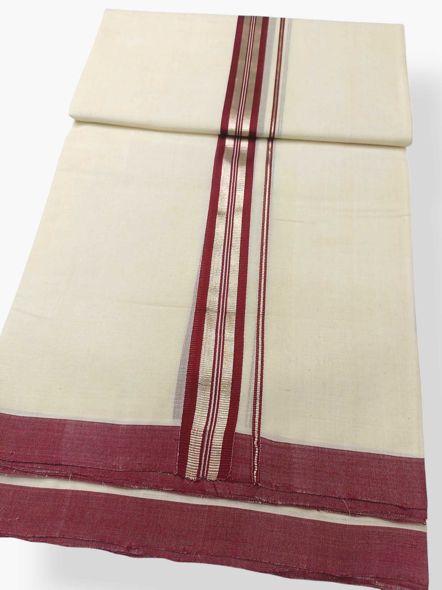 Balaramapuram Handloom Double Mundu Pure Cotton with Maroon Design