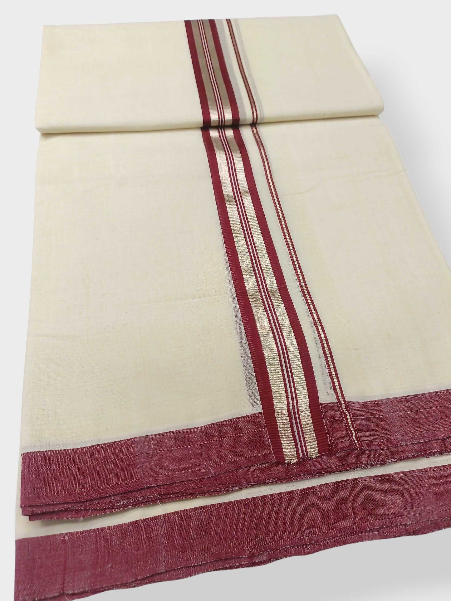 Balaramapuram Handloom Double Mundu Pure Cotton with Maroon Design
