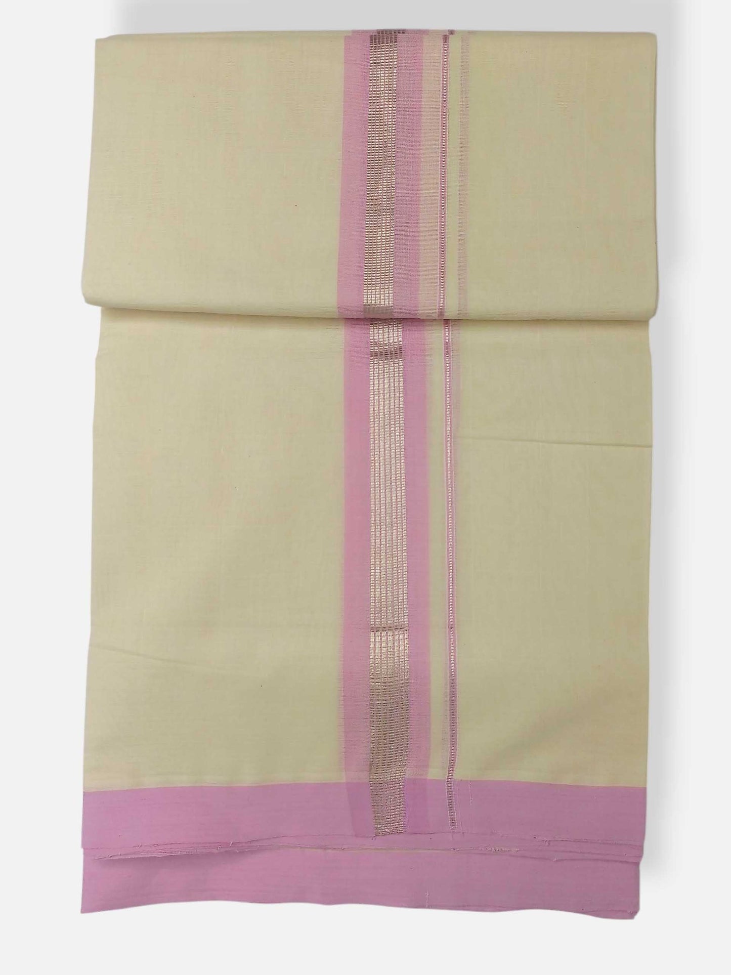 Balaramapuram Handloom Double Mundu Pure Cotton with Rose Design