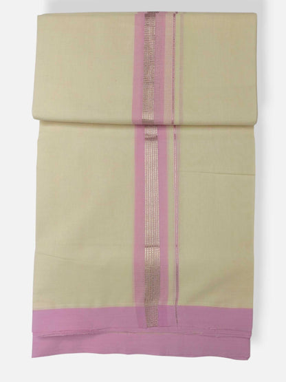 Balaramapuram Handloom Double Mundu Pure Cotton with Rose Design