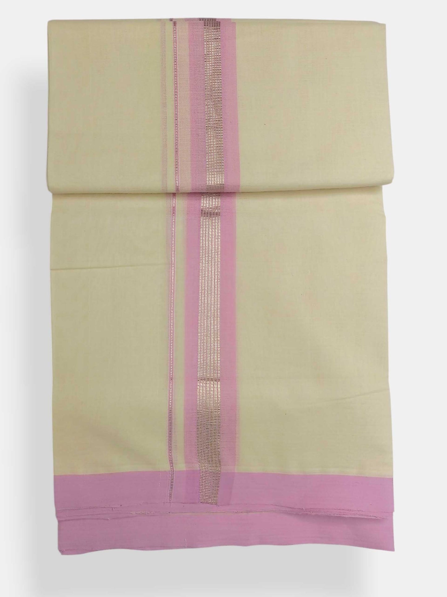 Balaramapuram Handloom Double Mundu Pure Cotton with Rose Design