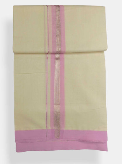 Balaramapuram Handloom Double Mundu Pure Cotton with Rose Design