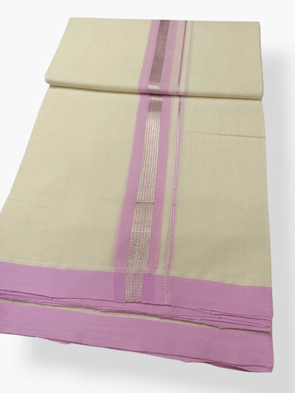Balaramapuram Handloom Double Mundu Pure Cotton with Rose Design