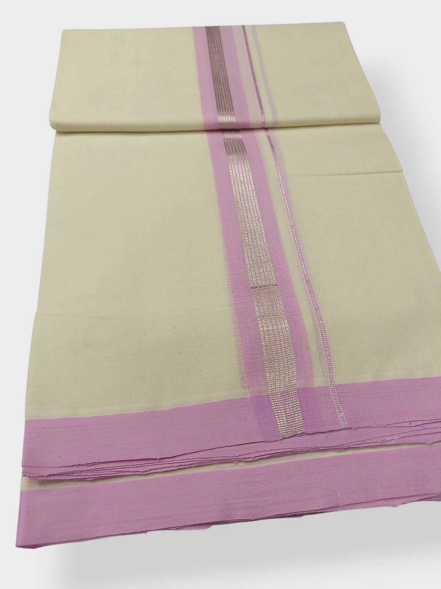 Balaramapuram Handloom Double Mundu Pure Cotton with Rose Design
