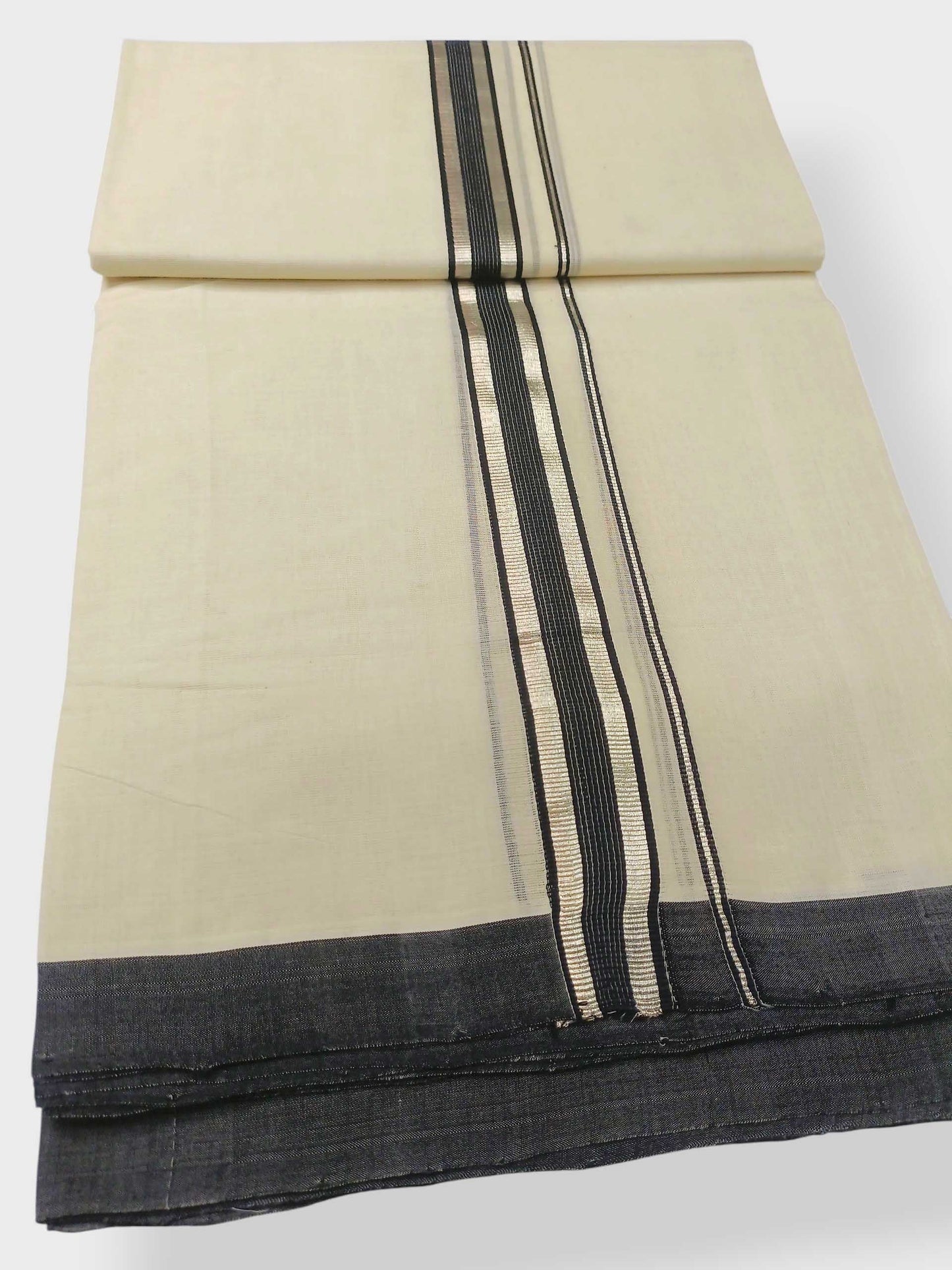 Balaramapuram Handloom Double Mundu Pure Cotton with Black Border