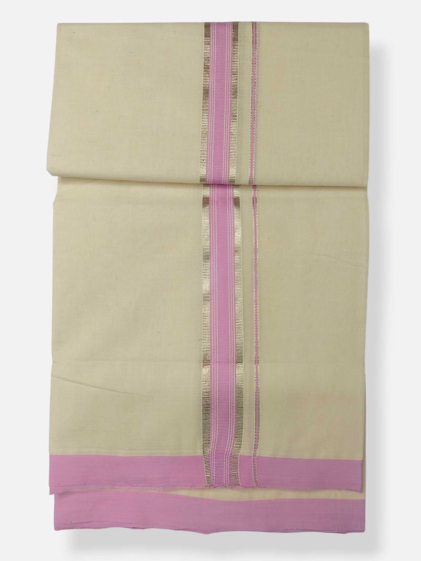Balaramapuram Handloom Double Mundu Pure Cotton with Rose Design