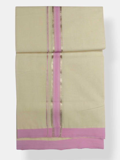 Balaramapuram Handloom Double Mundu Pure Cotton with Rose Design