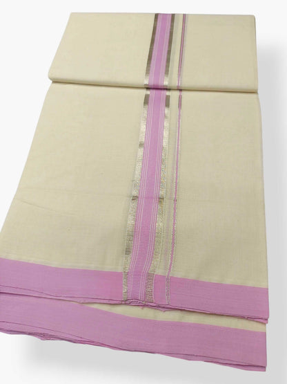 Balaramapuram Handloom Double Mundu Pure Cotton with Rose Design
