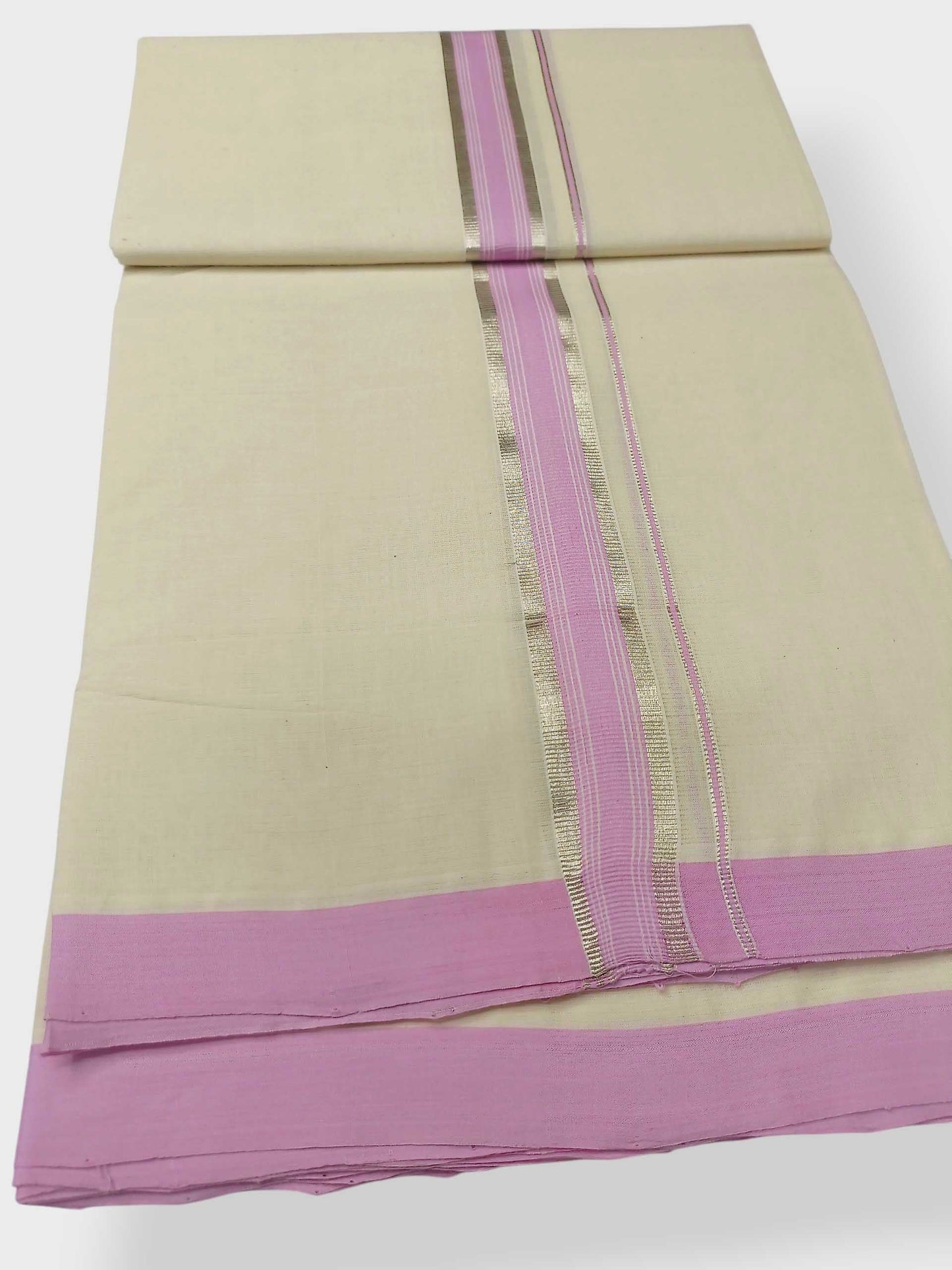 Balaramapuram Handloom Double Mundu Pure Cotton with Rose Design