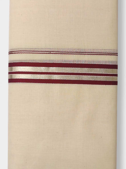 Balaramapuram Handloom Double Mundu Pure Cotton with Maroon Design