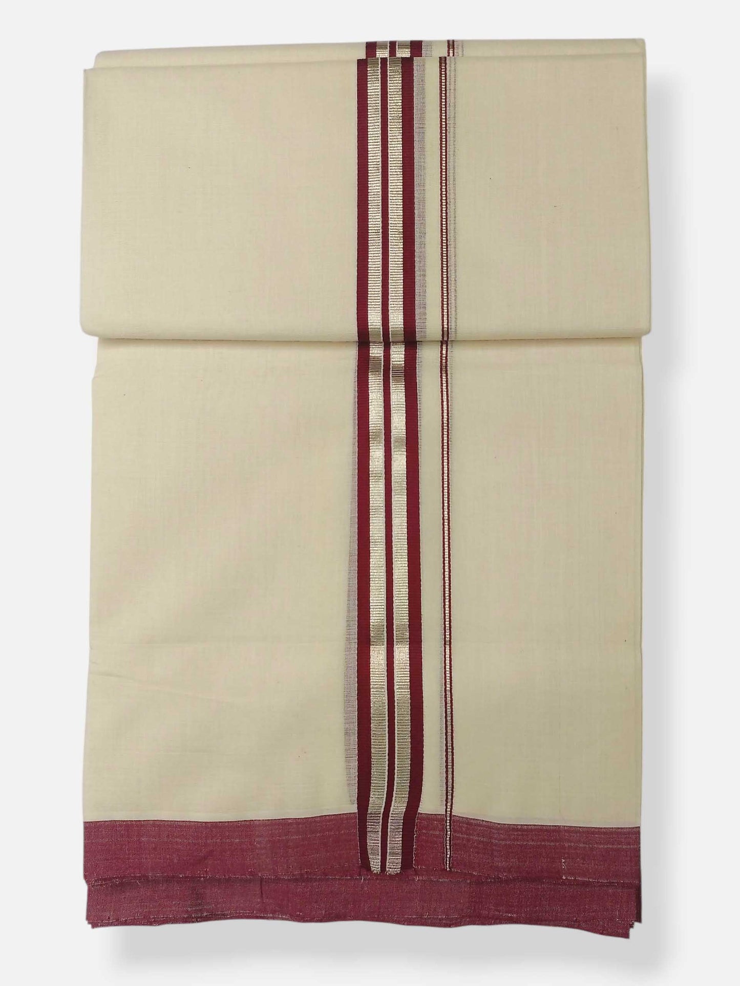 Balaramapuram Handloom Double Mundu Pure Cotton with Maroon Design
