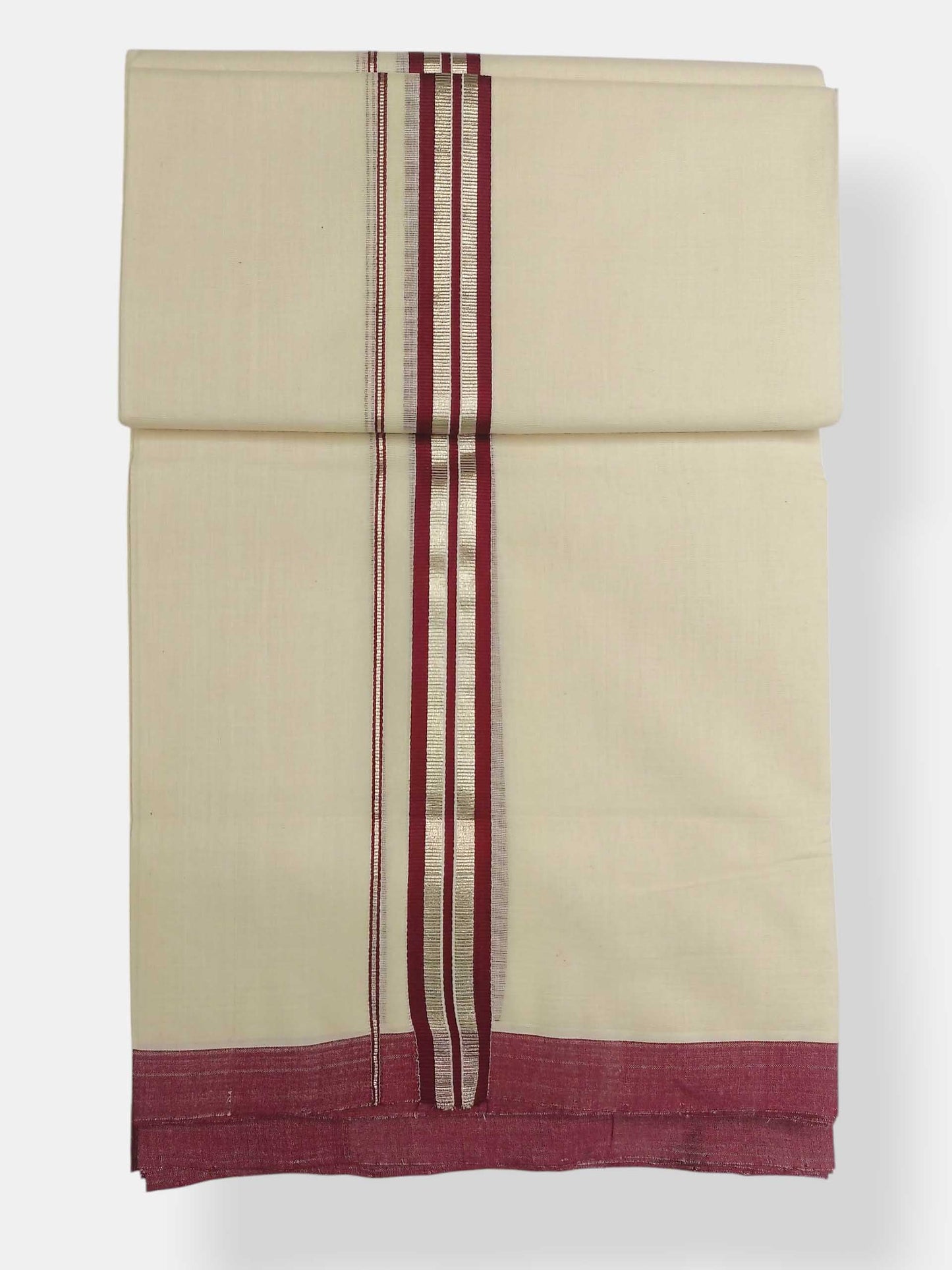 Balaramapuram Handloom Double Mundu Pure Cotton with Maroon Design