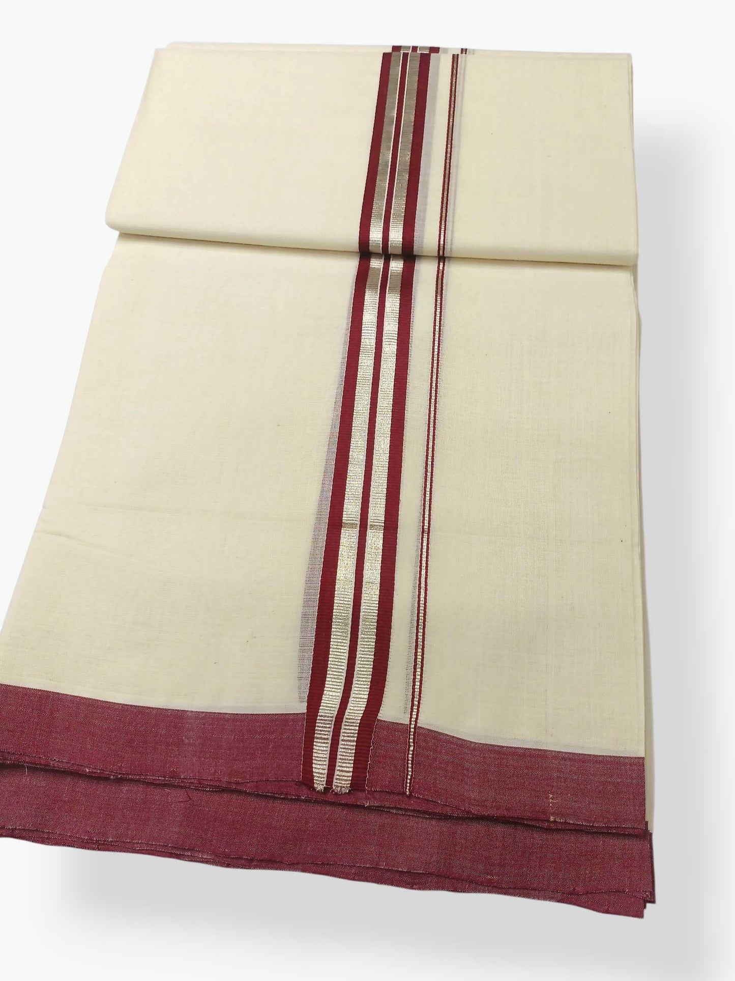 Balaramapuram Handloom Double Mundu Pure Cotton with Maroon Design