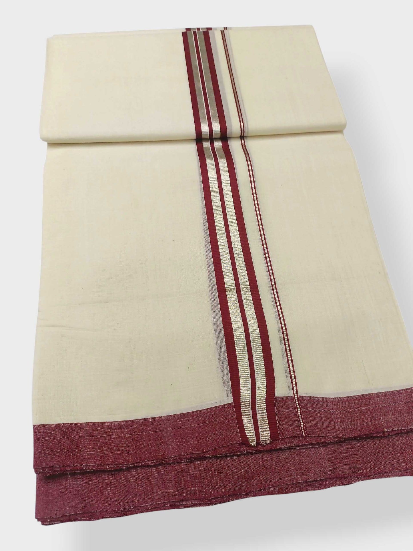 Balaramapuram Handloom Double Mundu Pure Cotton with Maroon Design