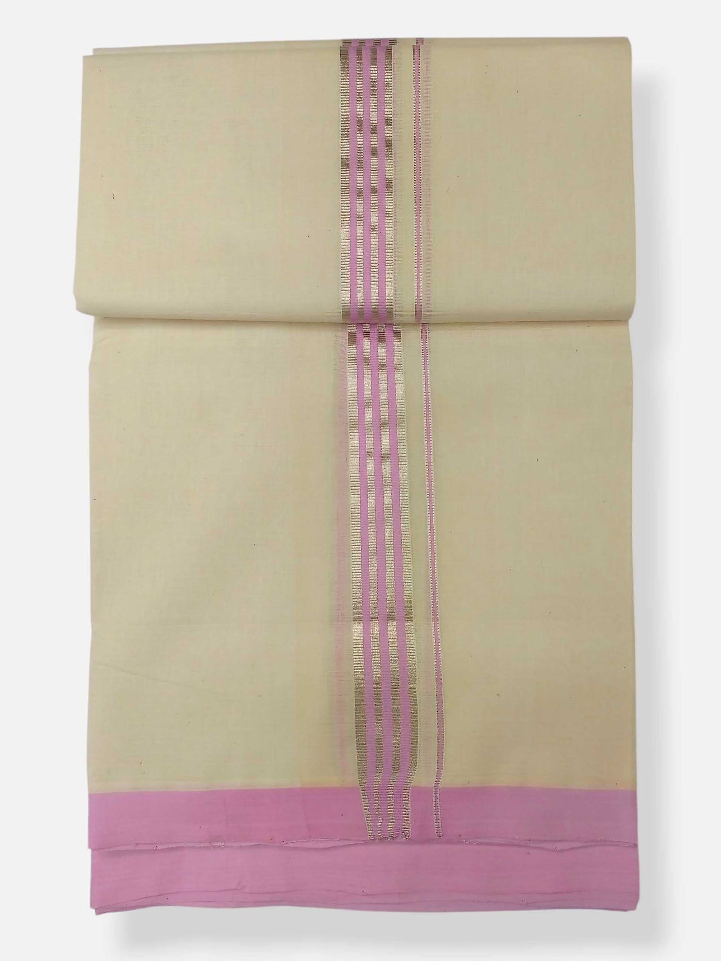 Balaramapuram Handloom Double Mundu Pure Cotton with Rose Design