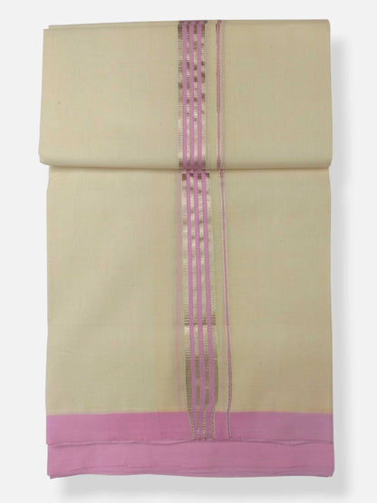 Balaramapuram Handloom Double Mundu Pure Cotton with Rose Design