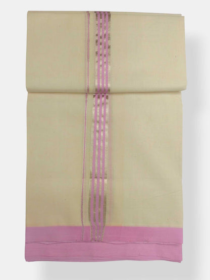 Balaramapuram Handloom Double Mundu Pure Cotton with Rose Design