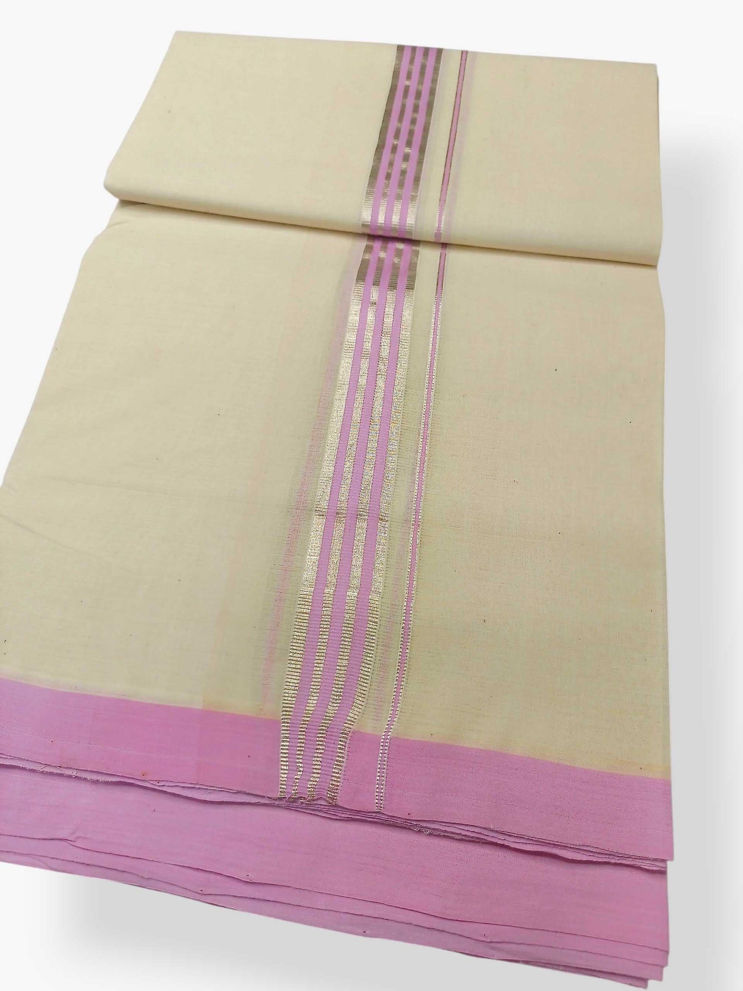Balaramapuram Handloom Double Mundu Pure Cotton with Rose Design