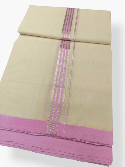 Balaramapuram Handloom Double Mundu Pure Cotton with Rose Design