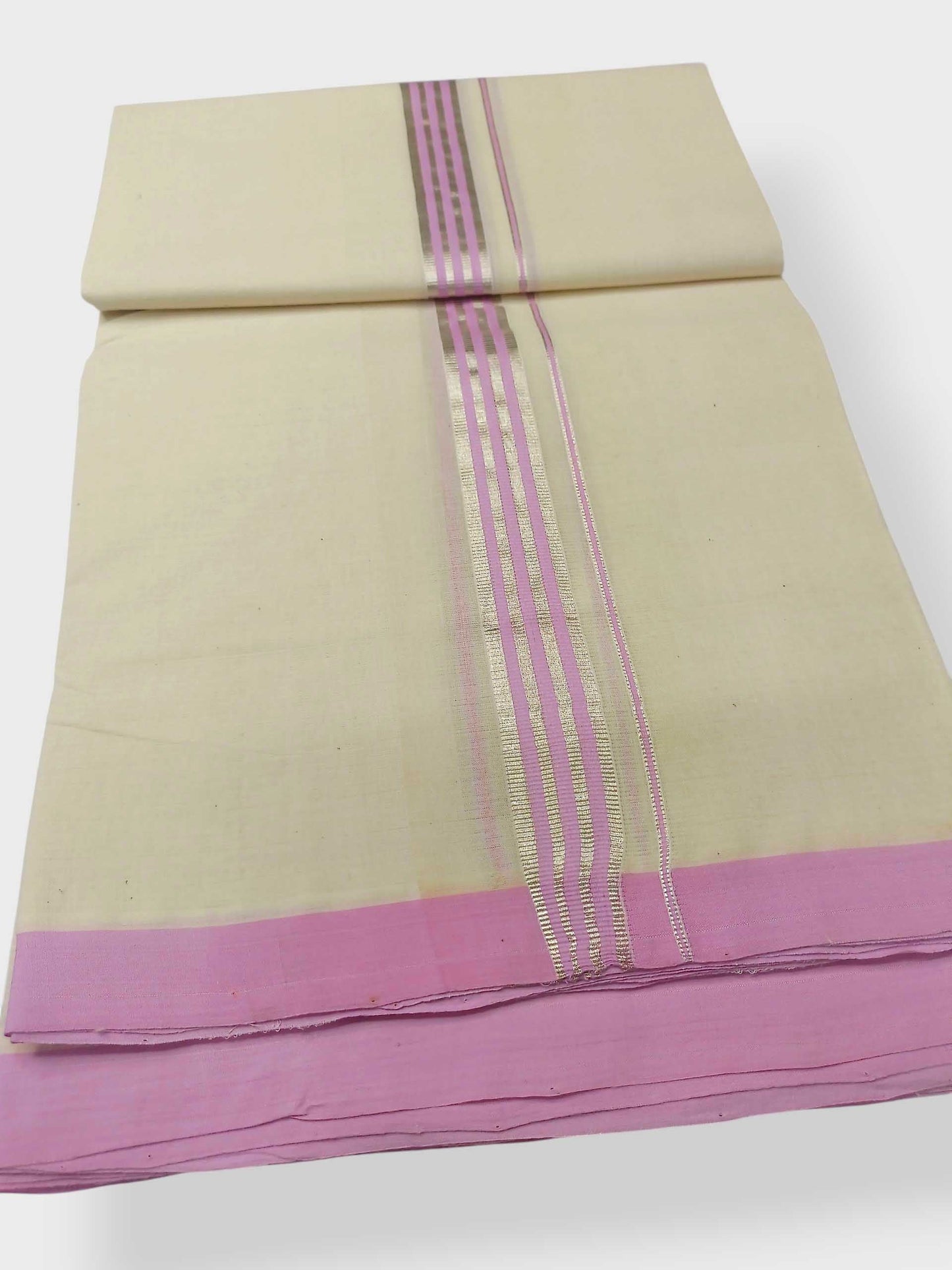 Balaramapuram Handloom Double Mundu Pure Cotton with Rose Design
