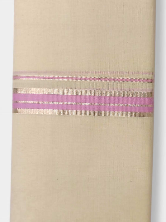 Balaramapuram Handloom Double Mundu Pure Cotton with Rose Design