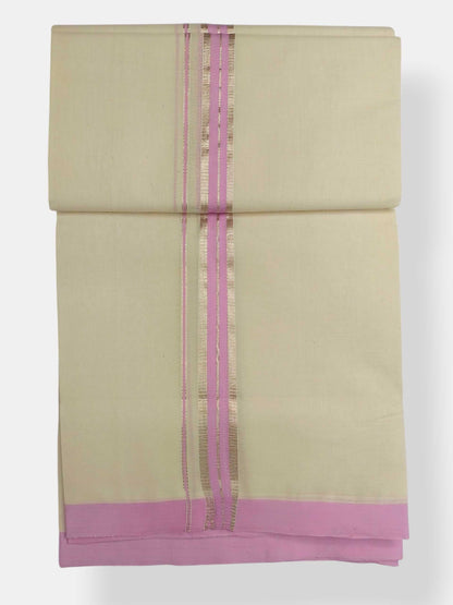 Balaramapuram Handloom Double Mundu Pure Cotton with Rose Design