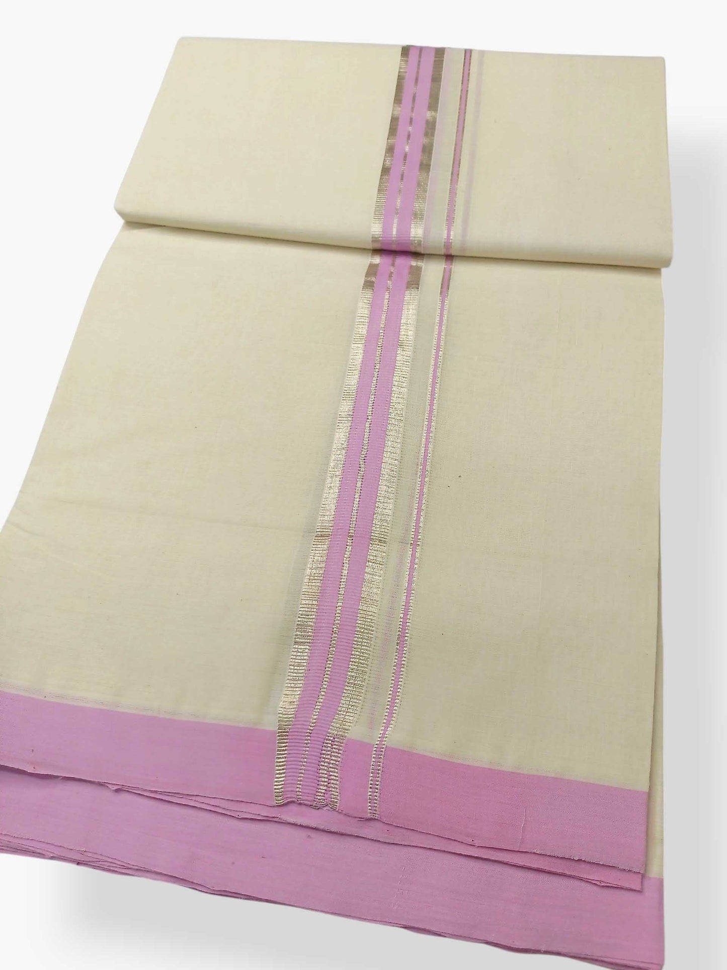 Balaramapuram Handloom Double Mundu Pure Cotton with Rose Design