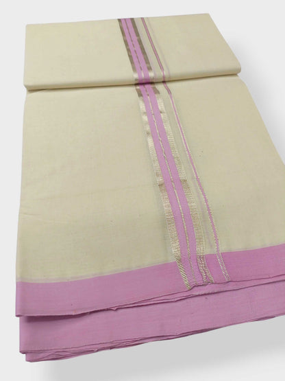 Balaramapuram Handloom Double Mundu Pure Cotton with Rose Design