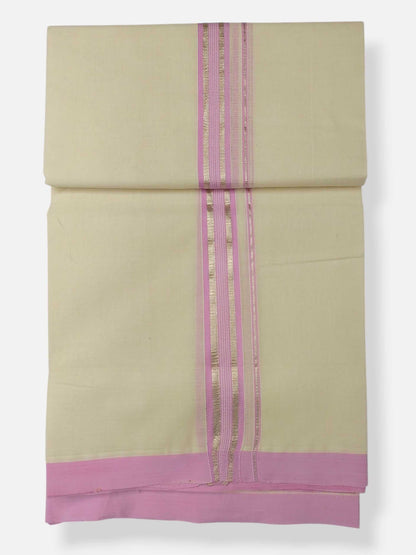 Balaramapuram Handloom Double Mundu Pure Cotton with Rose Design