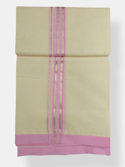 Balaramapuram Handloom Double Mundu Pure Cotton with Rose Design