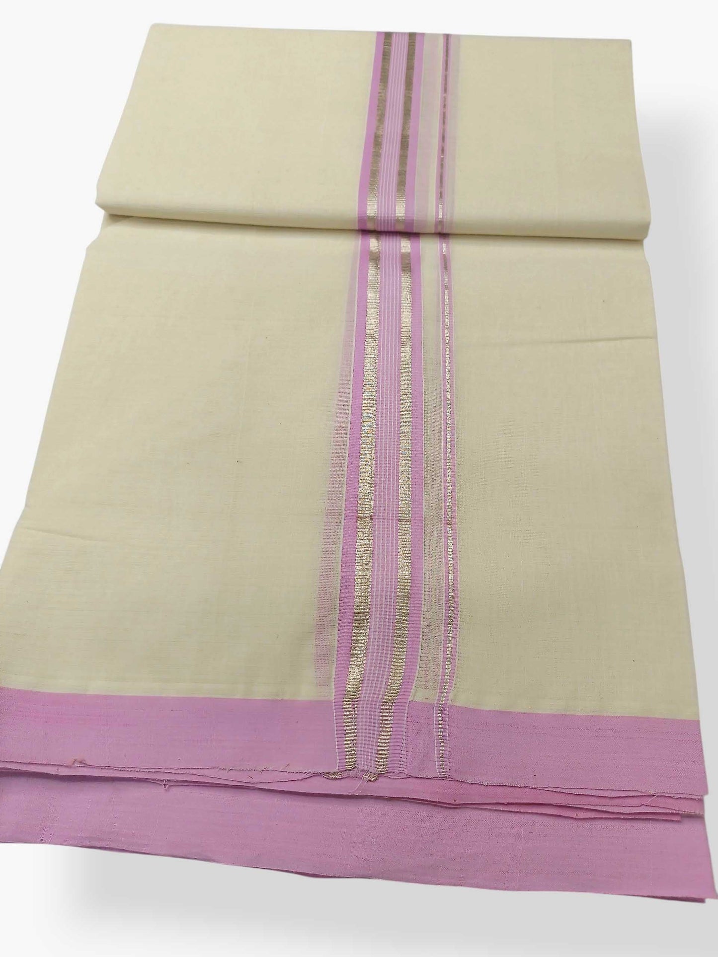 Balaramapuram Handloom Double Mundu Pure Cotton with Rose Design
