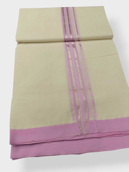 Balaramapuram Handloom Double Mundu Pure Cotton with Rose Design