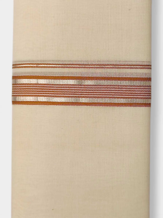 Balaramapuram Handloom Double Mundu Pure Cotton with Brown Border