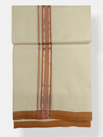 Balaramapuram Handloom Double Mundu Pure Cotton with Brown Border
