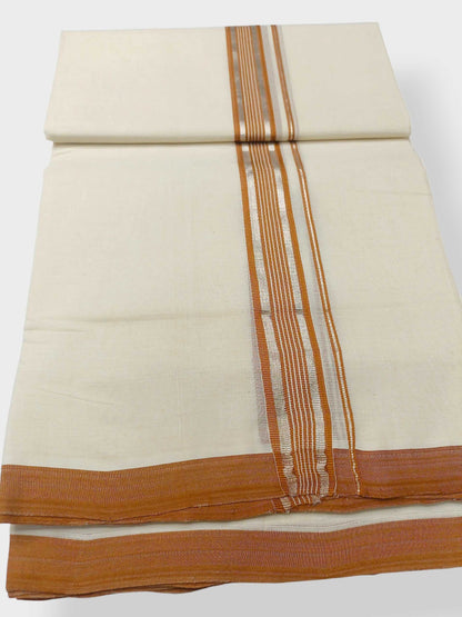 Balaramapuram Handloom Double Mundu Pure Cotton with Brown Border