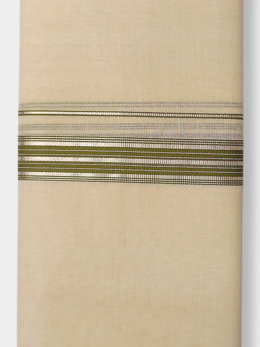 Balaramapuram Handloom Double Mundu Pure Cotton with Olive Green Border