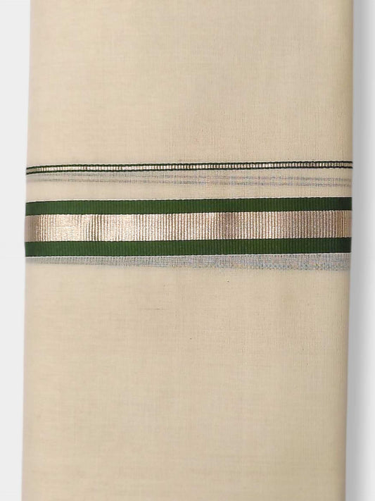 Balaramapuram Handloom Double Mundu Pure Cotton with Green Design