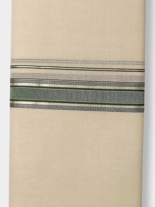 Balaramapuram Handloom Double Mundu Pure Cotton with Green Design