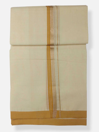Balaramapuram Handloom Double Mundu Pure Cotton with Yellow Border