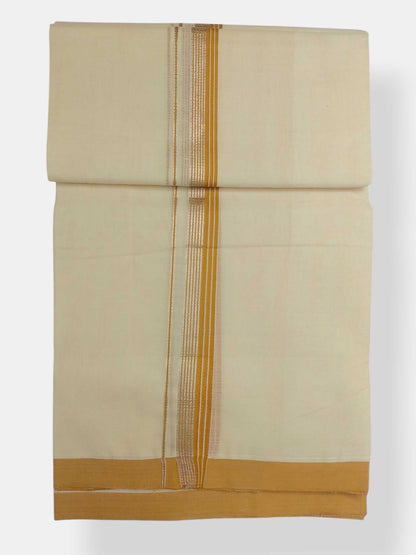 Balaramapuram Handloom Double Mundu Pure Cotton with Yellow Border
