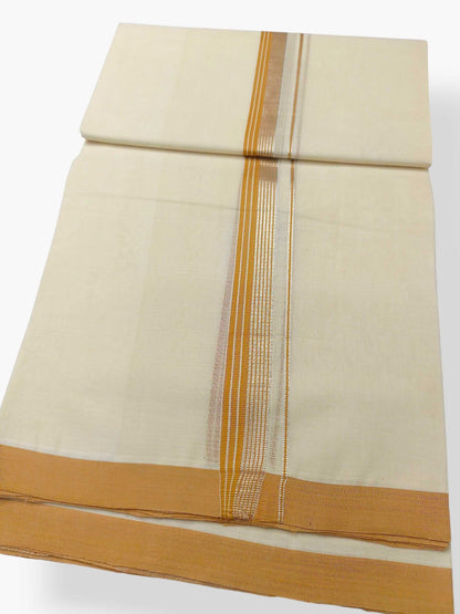 Balaramapuram Handloom Double Mundu Pure Cotton with Yellow Border